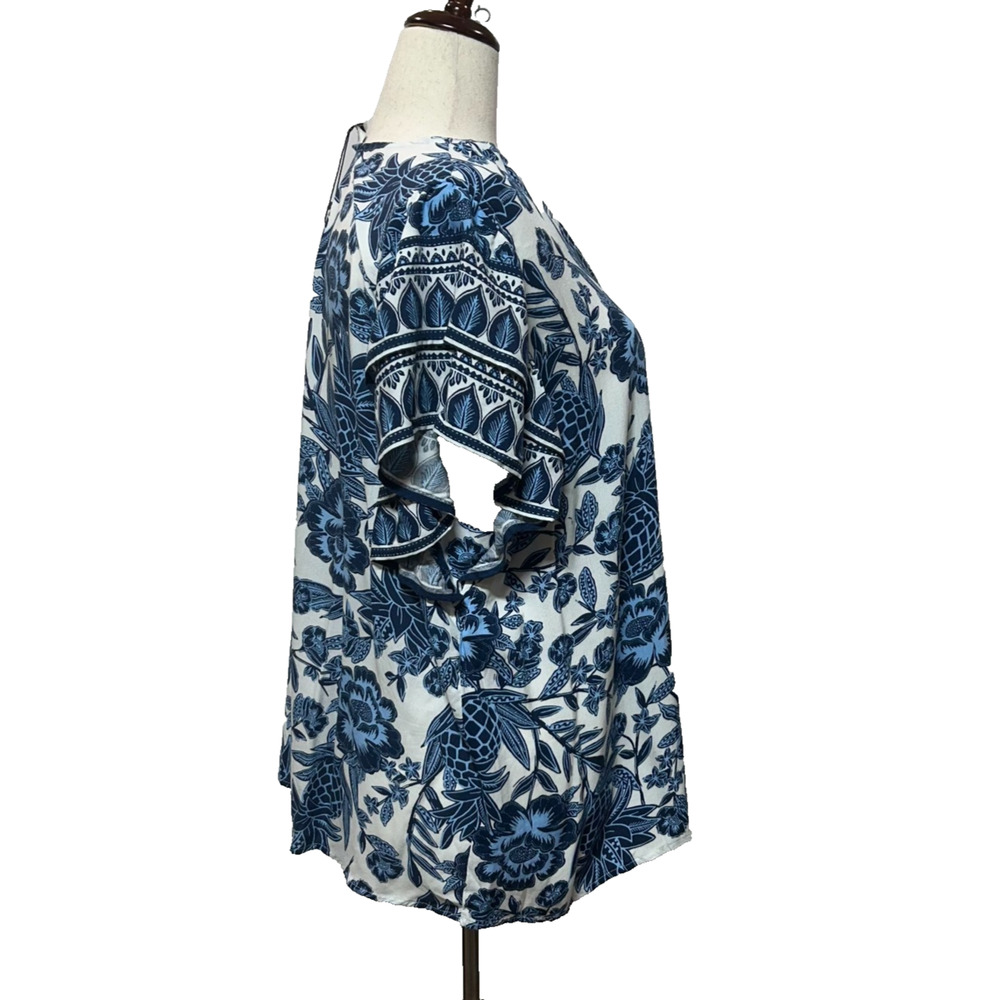 Rachel‎ & Zoe Top Womens 2X Blue White Floral Tropical Flutter Sleeve Beachy NWT - Picture 5 of 11